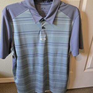 Oakley Men's Polo Shirt in Blue and Gray Stripes